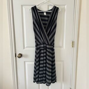 Wet Seal Black and Gray Striped V-Neck Midi Dress